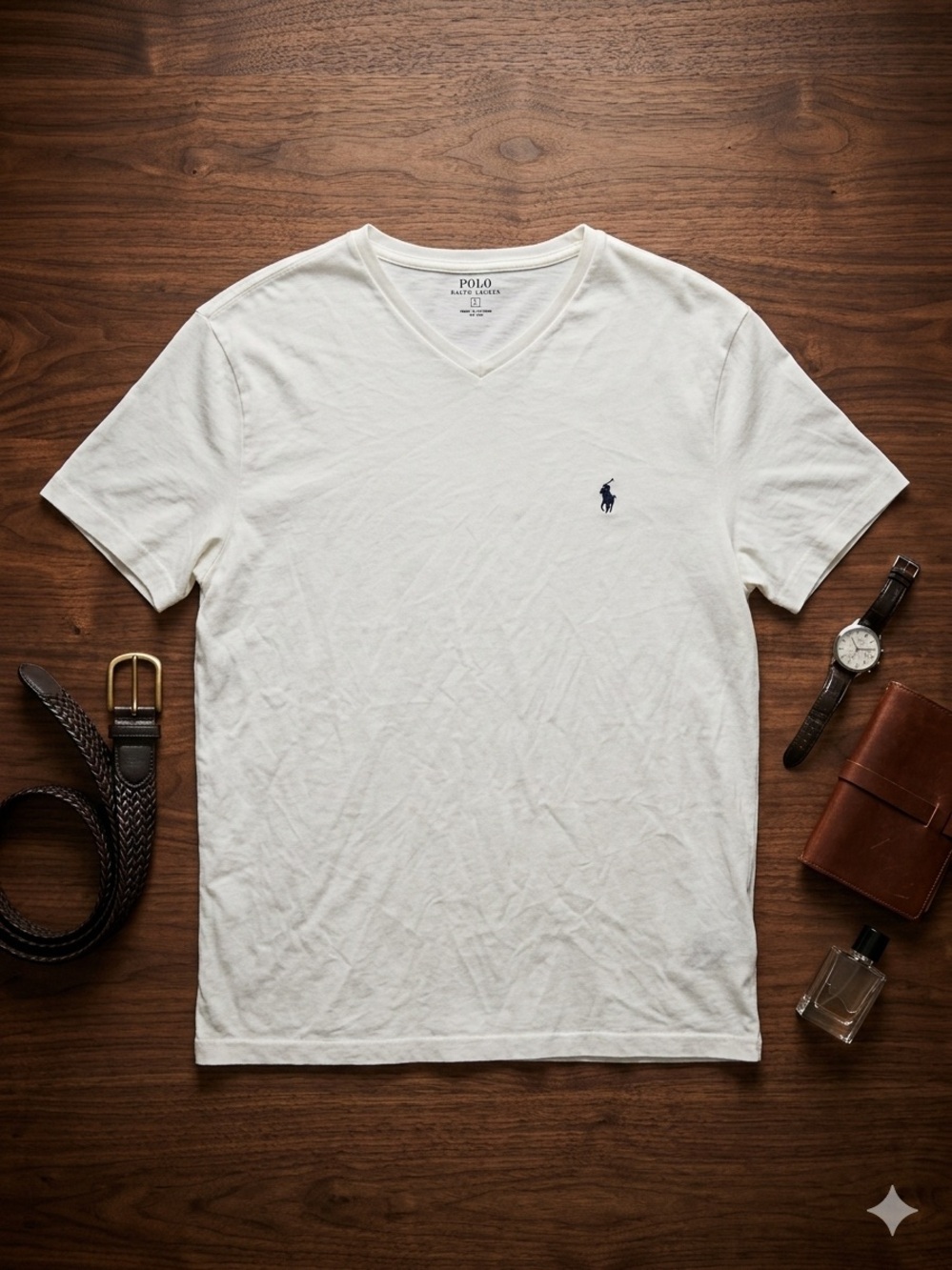 Polo by Ralph Lauren White V-Neck Tee with Navy Pony